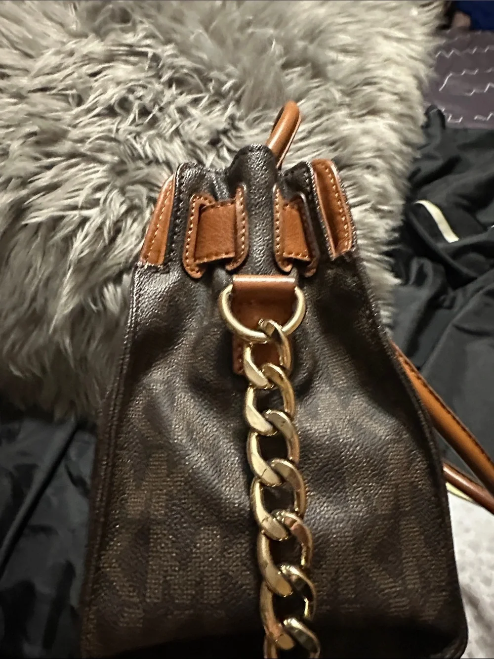 Michael Kors Brown & Cognac Logo Satchel with Gold Hardware